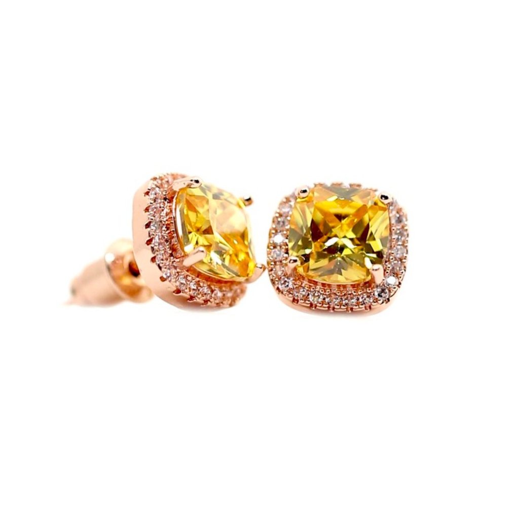 925S 14kt Rose Gold Dipped Yellow Topaz Earrings - Picture 5 of 7